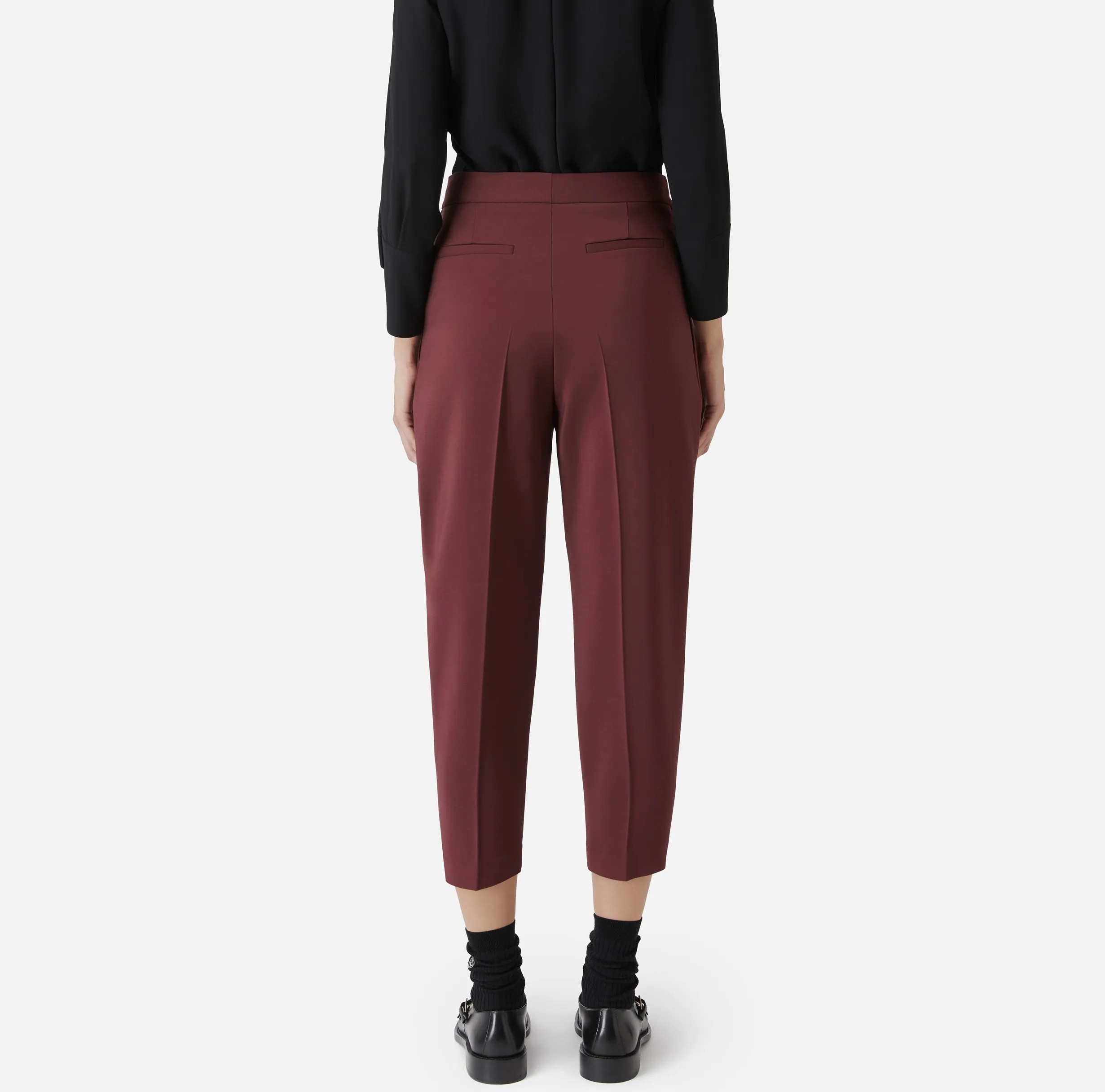 Pantalone cropped in fresco di lana stretch con pinces