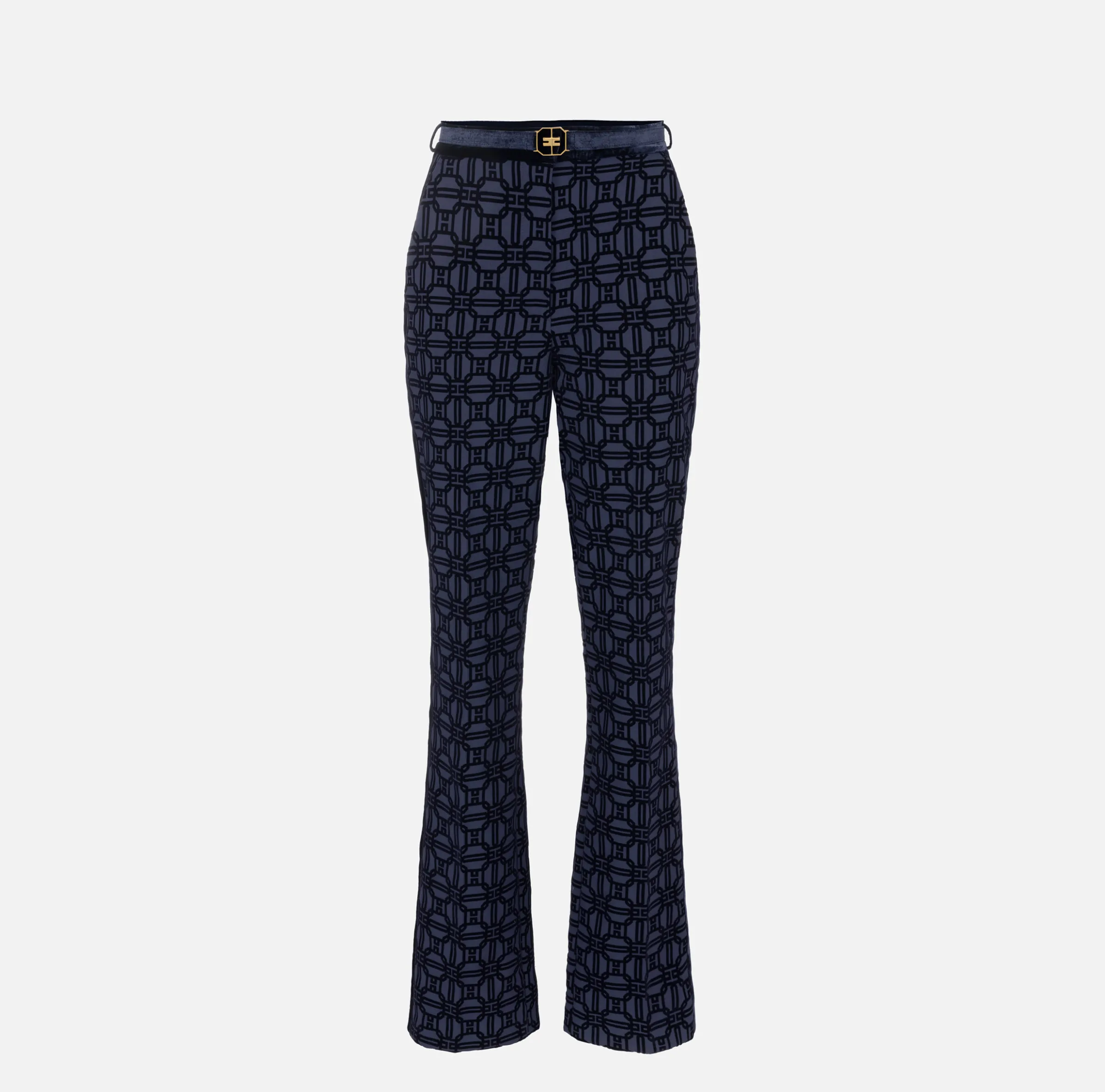 Pantalone dritto in crêpe flock con cintura