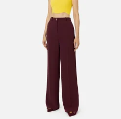 Pantalone dritto in crêpe fermo con placca logo
