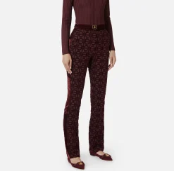 Pantalone dritto in crêpe flock con cintura