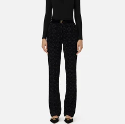Pantalone dritto in crêpe flock con cintura