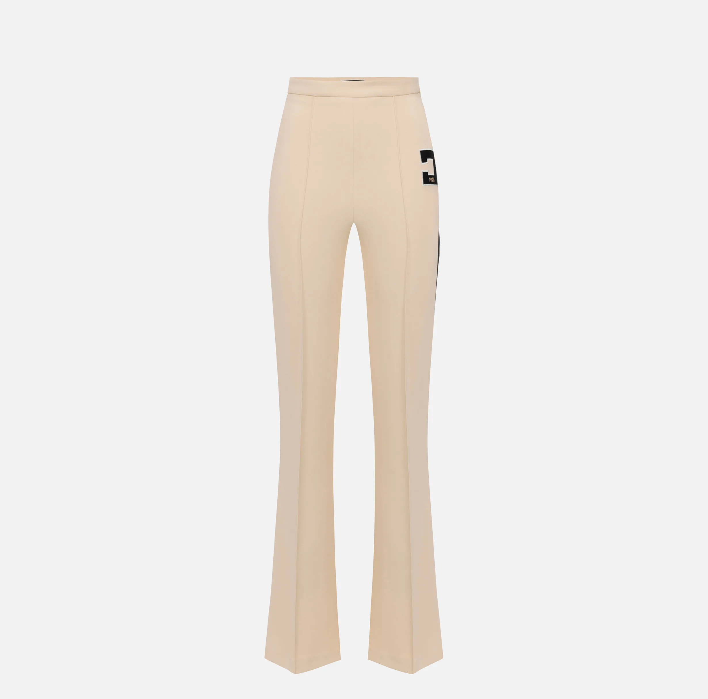 Pantalone dritto in crêpe stretch con bande e ricamo logo