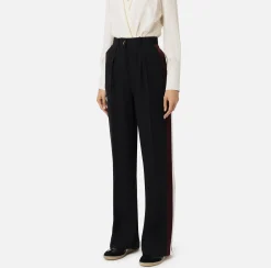 Pantalone dritto in crêpe satin con bande