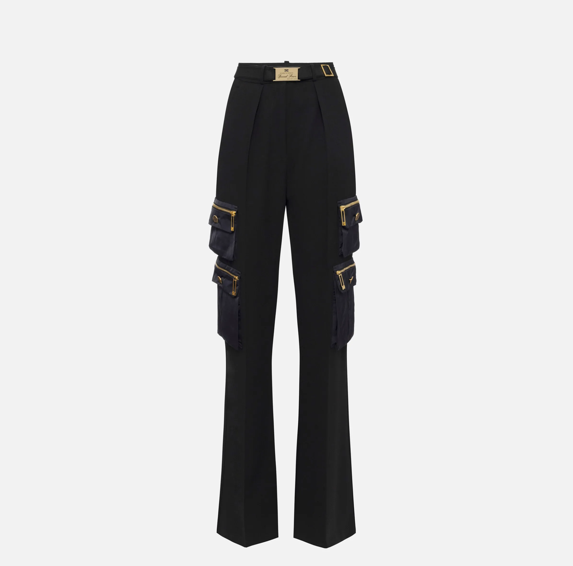 Pantalone dritto in crêpe con tasche e cintura