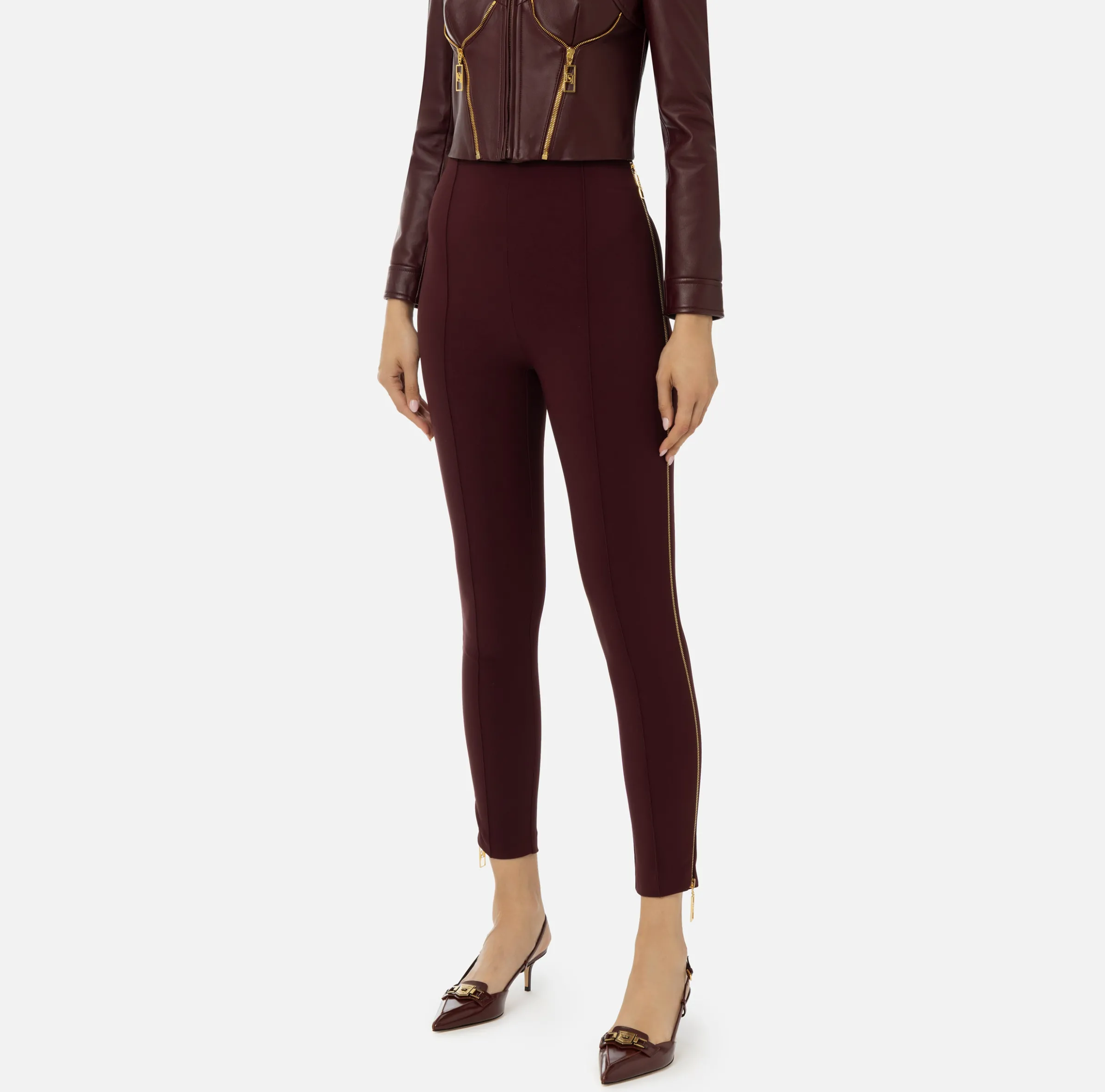 Pantalone dritto in crêpe stretch con zip
