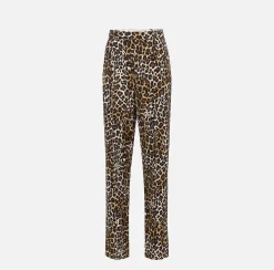 Pantalone dritto in crêpe animalier con doppie pinces