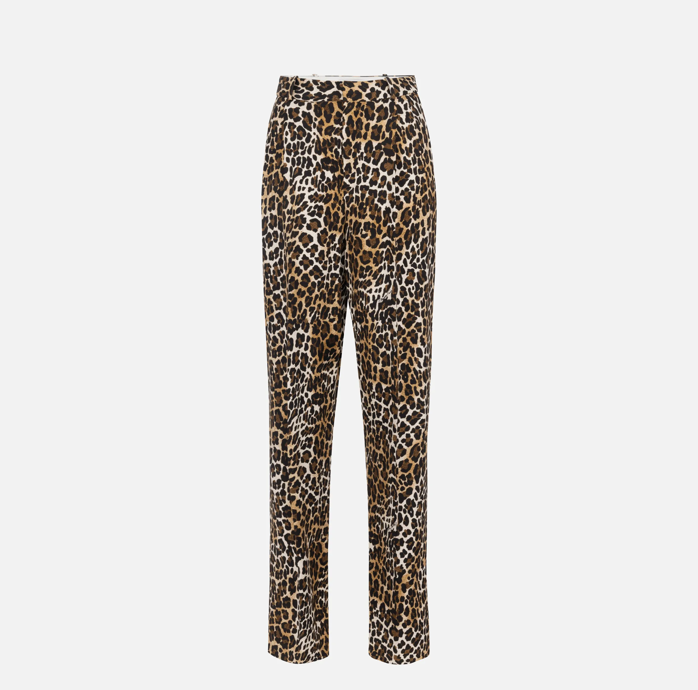 Pantalone dritto in crêpe animalier con doppie pinces