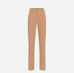 Pantalone dritto in crêpe con ricamo stemma