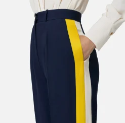 Pantalone dritto in crêpe satin con bande