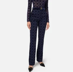 Pantalone dritto in crêpe flock con cintura