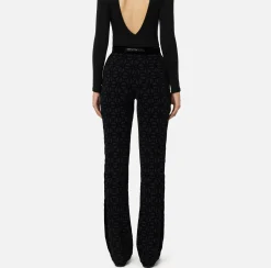 Pantalone dritto in crêpe flock con cintura