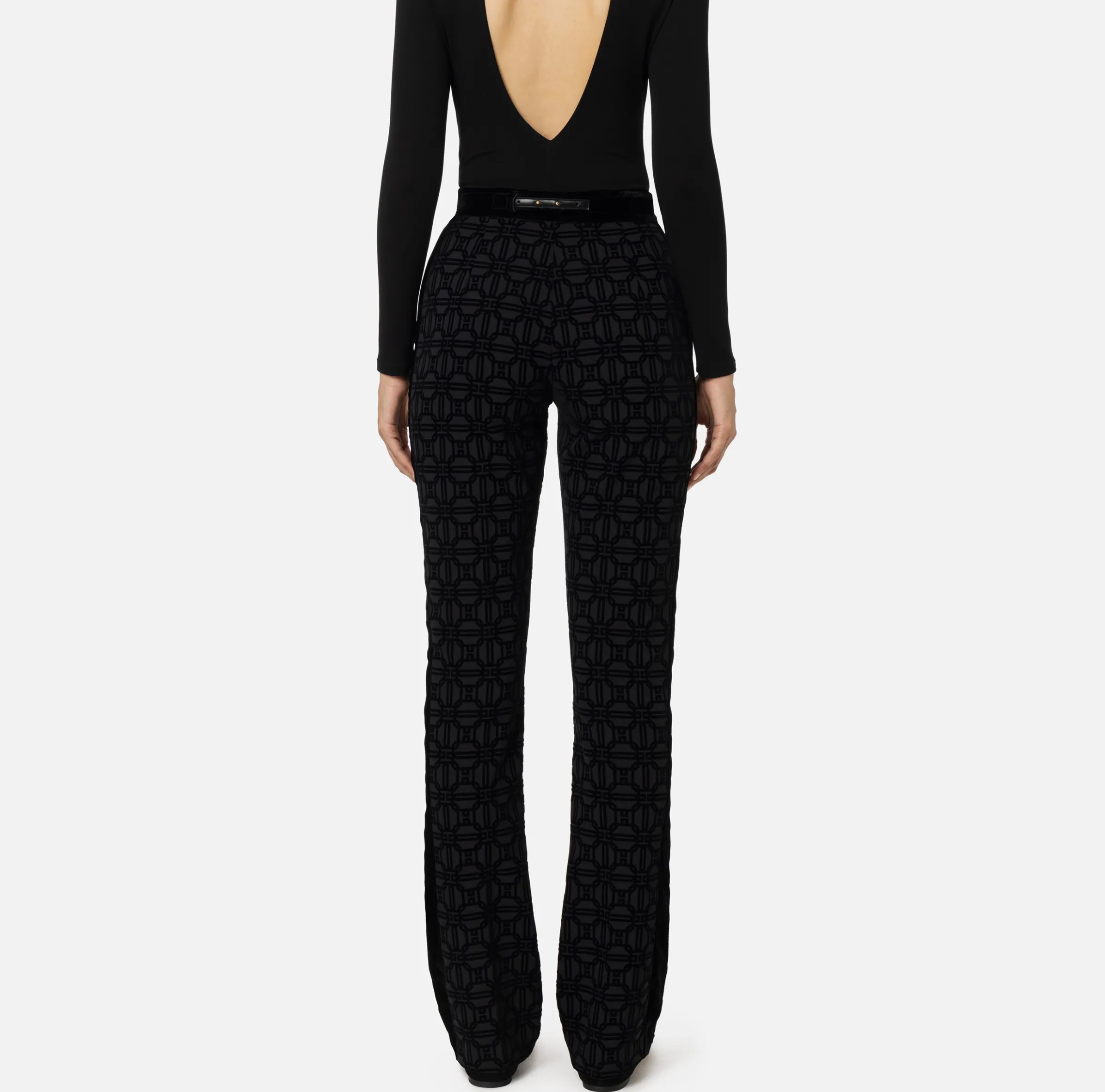 Pantalone dritto in crêpe flock con cintura