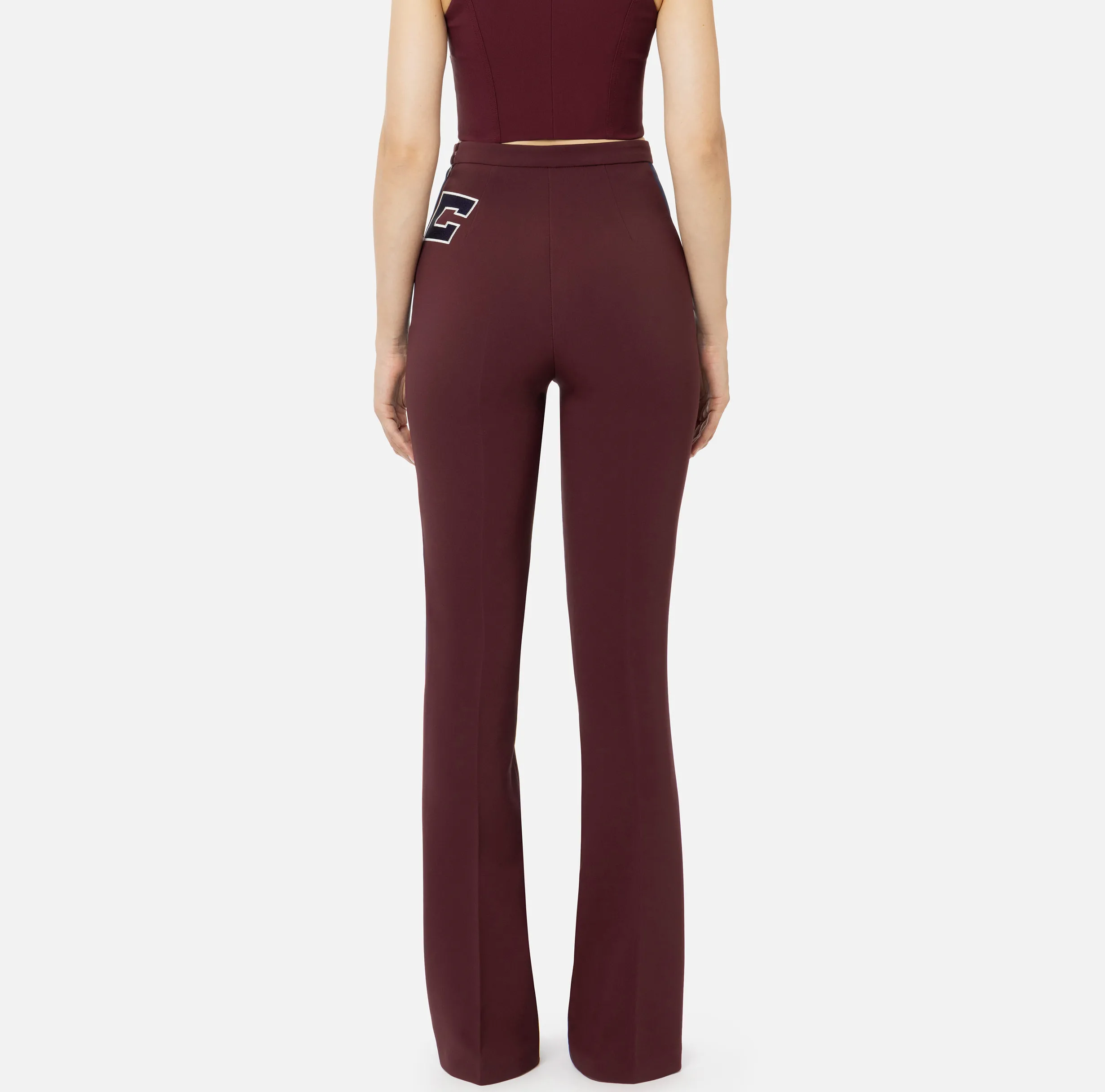 Pantalone dritto in crêpe stretch con bande e ricamo logo
