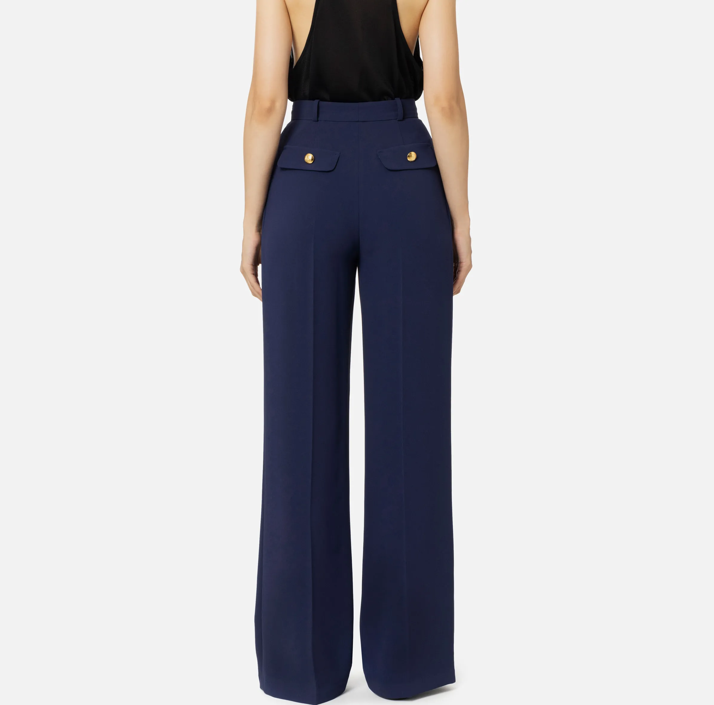 Pantalone dritto in crêpe fermo con rivetto stemma