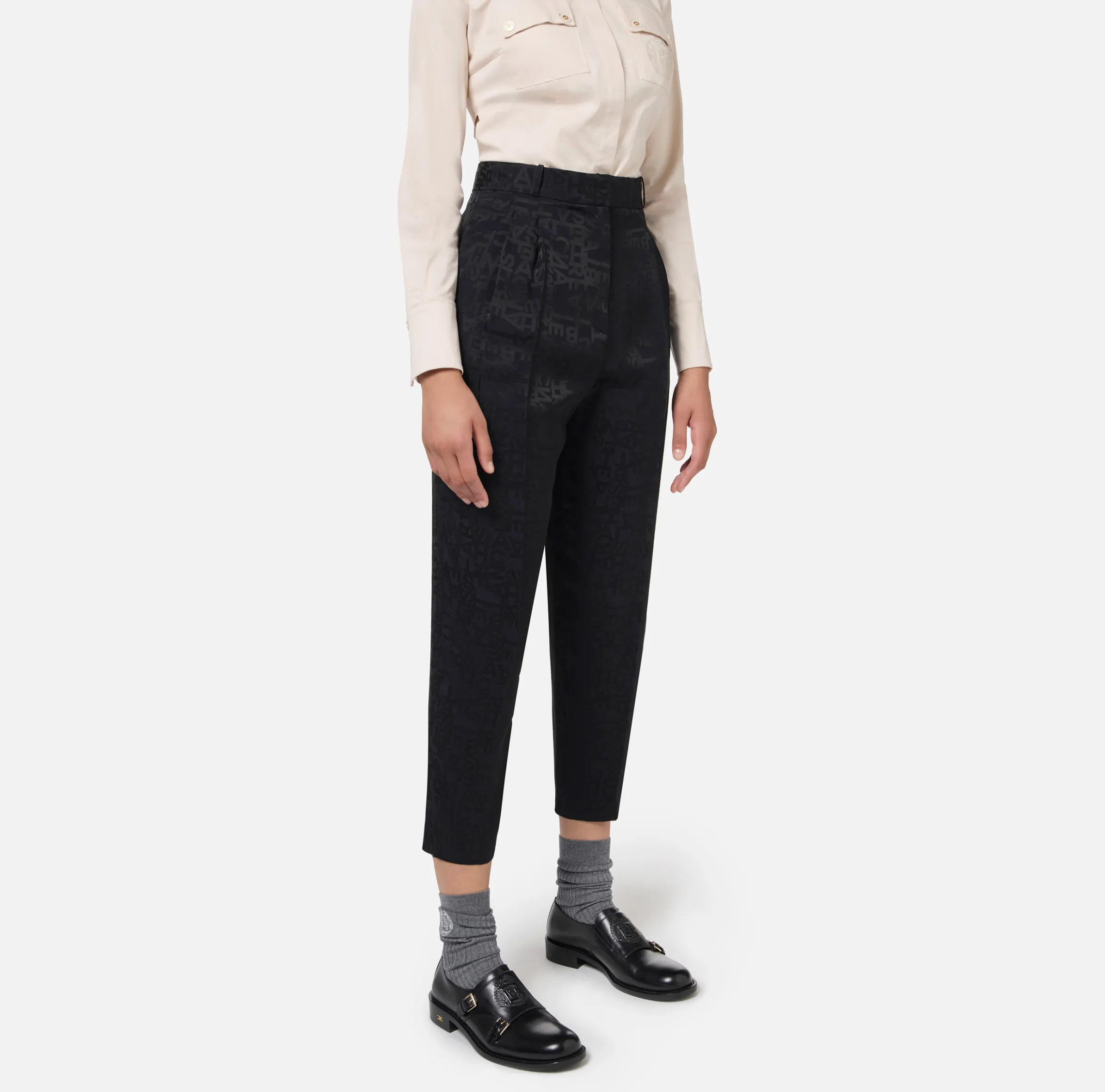 Pantalone dritto in crêpe jaquard lettering