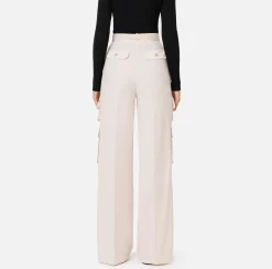 Pantalone dritto in crêpe con tasche e cintura