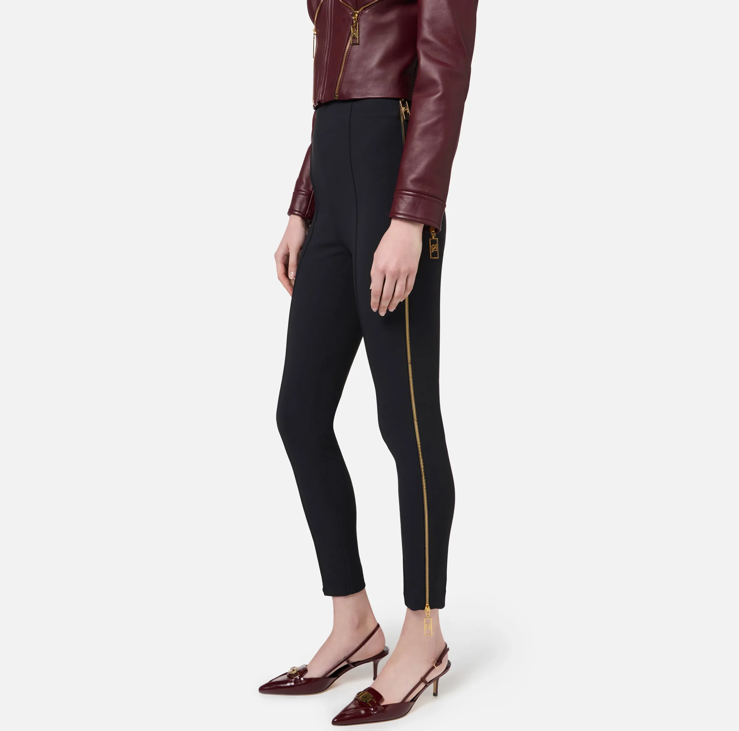 Pantalone dritto in crêpe stretch con zip