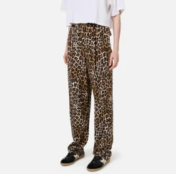 Pantalone dritto in crêpe animalier con doppie pinces