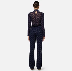 Pantalone dritto in crêpe flock con cintura