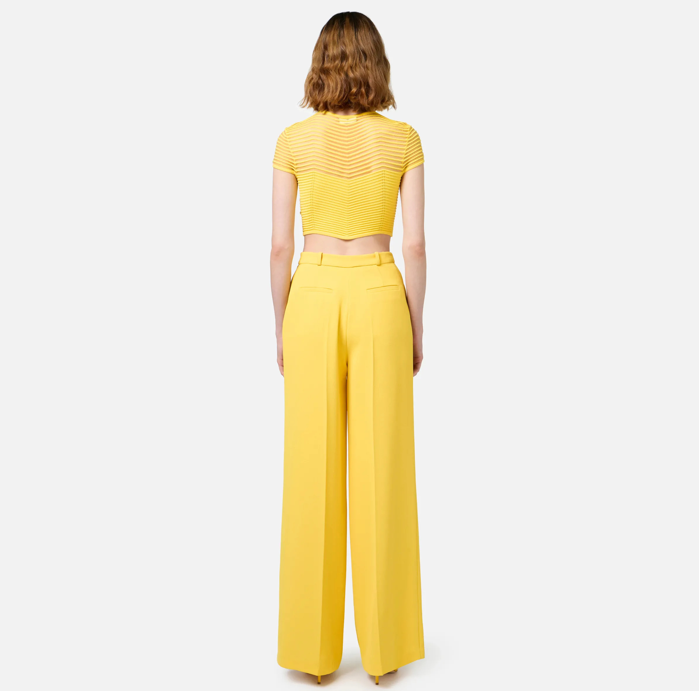 Pantalone dritto in crêpe fermo con placca logo