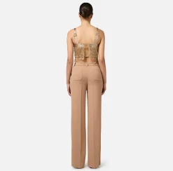Pantalone dritto in crêpe con ricamo stemma