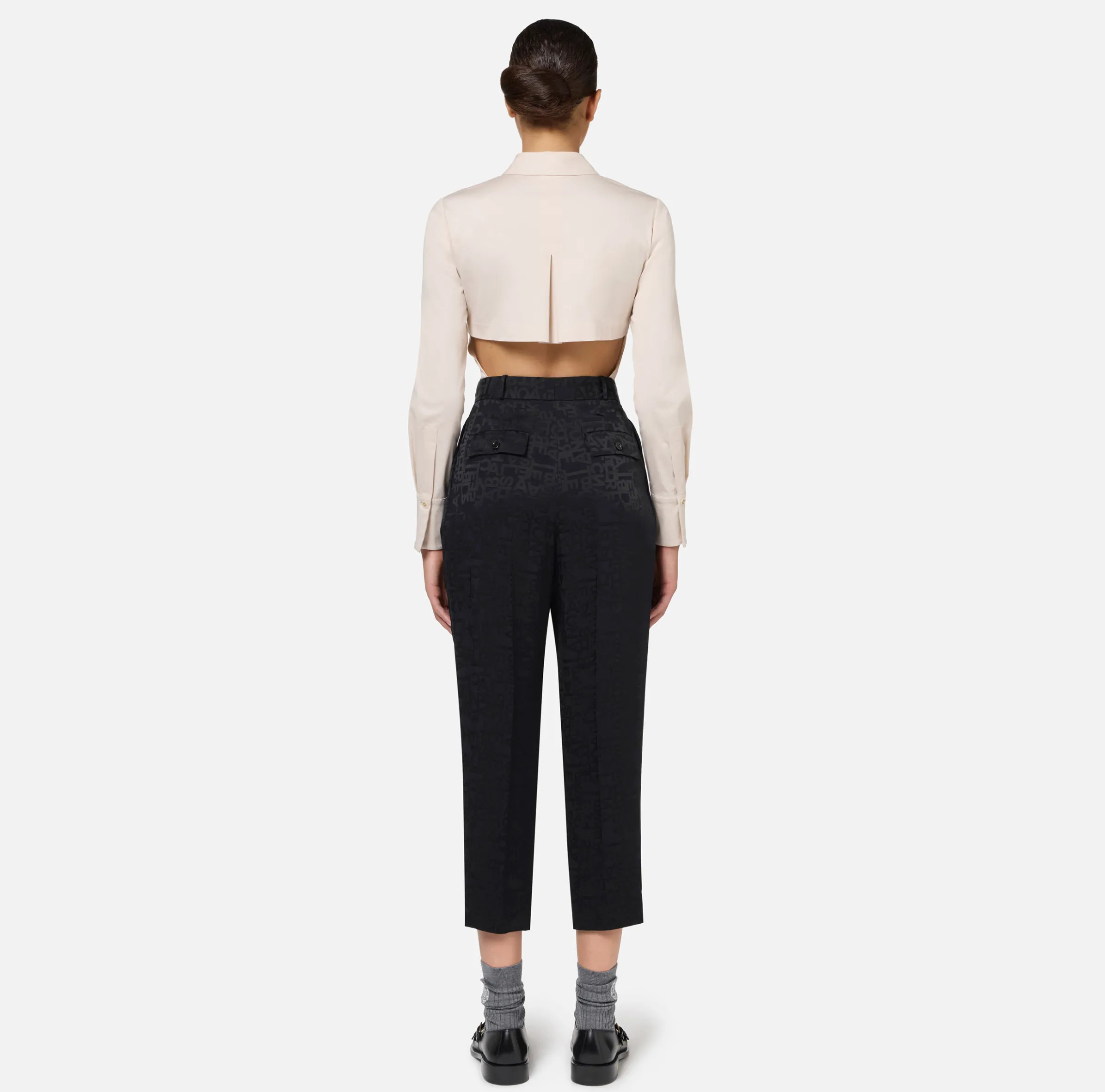 Pantalone dritto in crêpe jaquard lettering