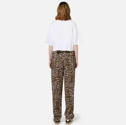 Pantalone dritto in crêpe animalier con doppie pinces