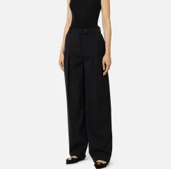 Pantalone dritto in fresco lana mélange con doppie pinces