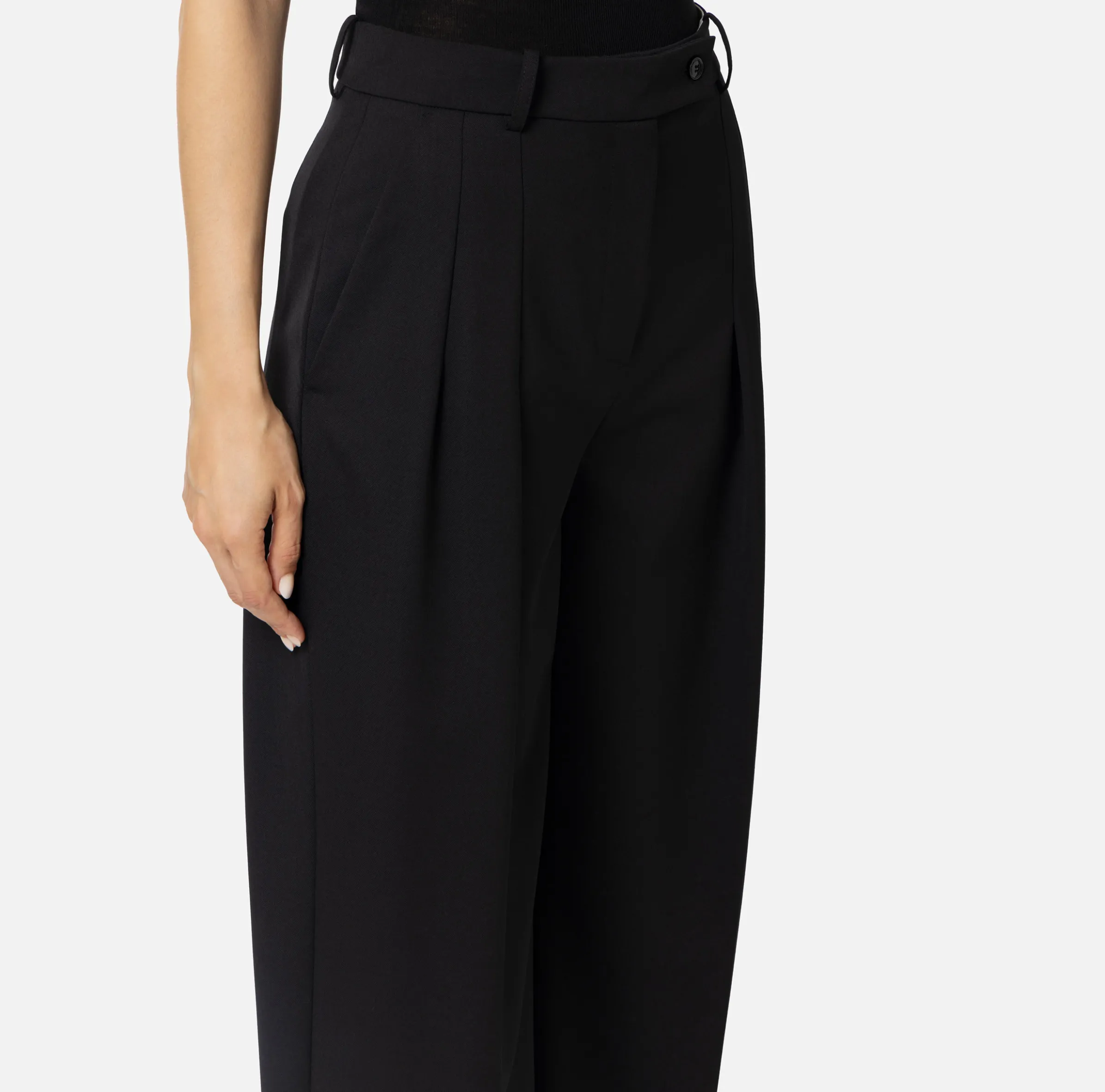 Pantalone dritto in fresco lana mélange con doppie pinces