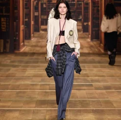 Pantalone dritto in fresco lana mélange con doppie pinces