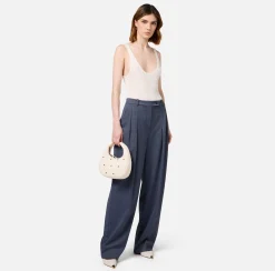 Pantalone dritto in fresco lana mélange con doppie pinces