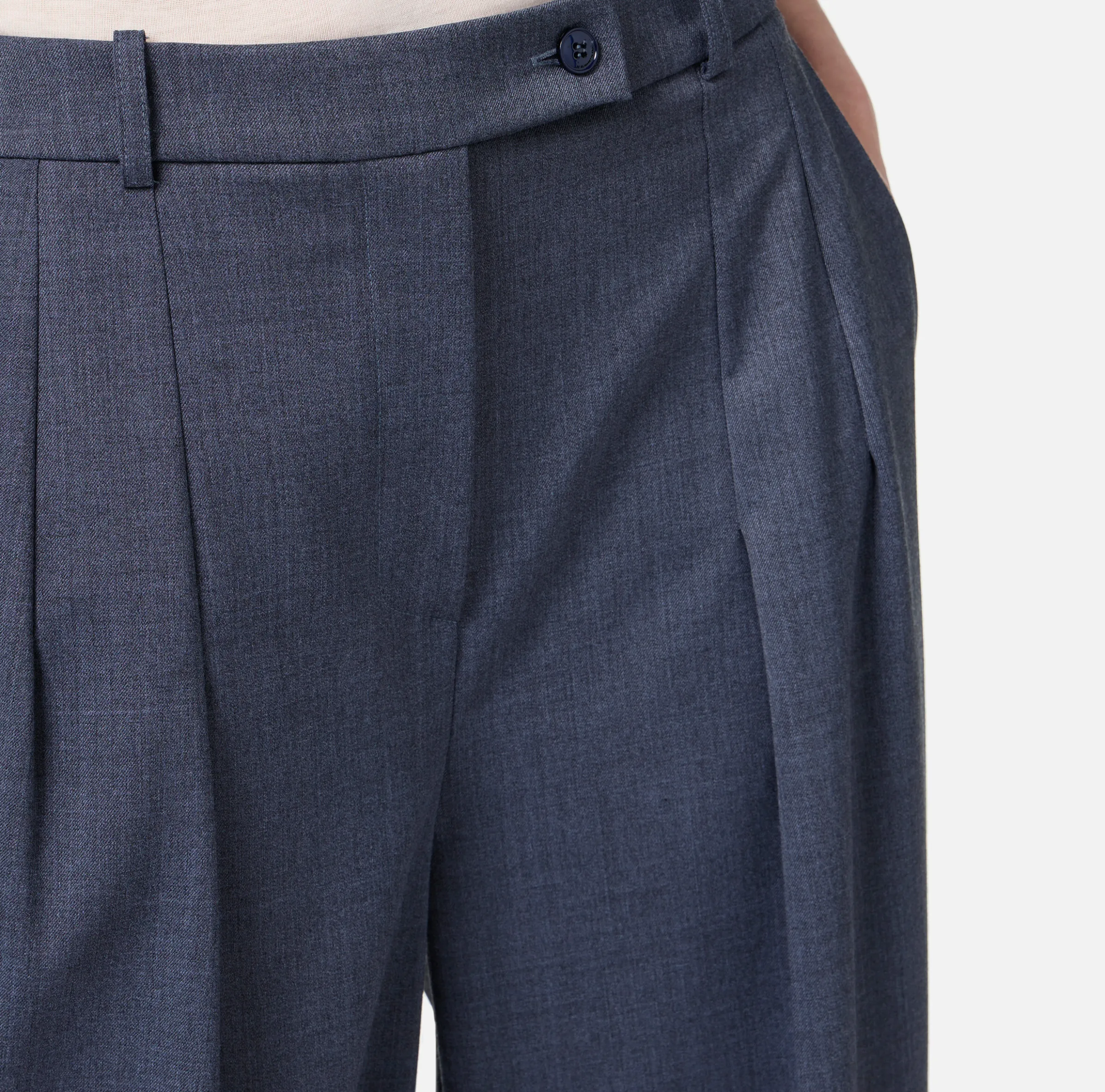 Pantalone dritto in fresco lana mélange con doppie pinces