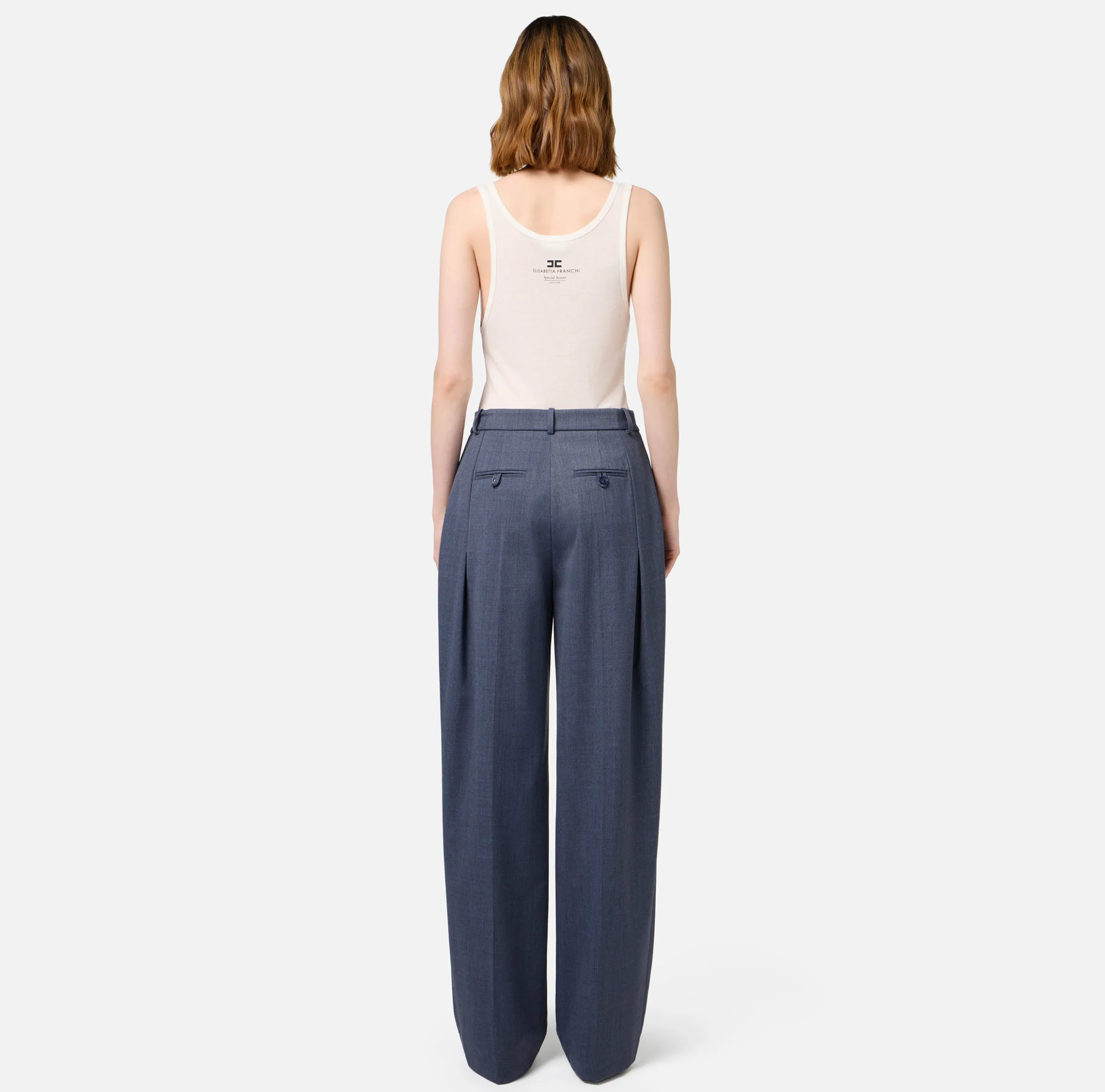 Pantalone dritto in fresco lana mélange con doppie pinces