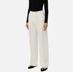 Pantalone dritto in satin con doppie pinces