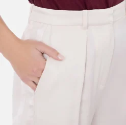 Pantalone dritto in satin con bande in raso