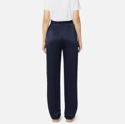 Pantalone dritto in satin con bande in raso