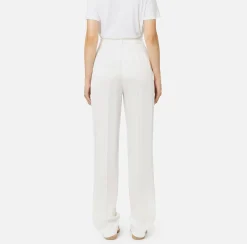 Pantalone dritto in satin con bande in raso