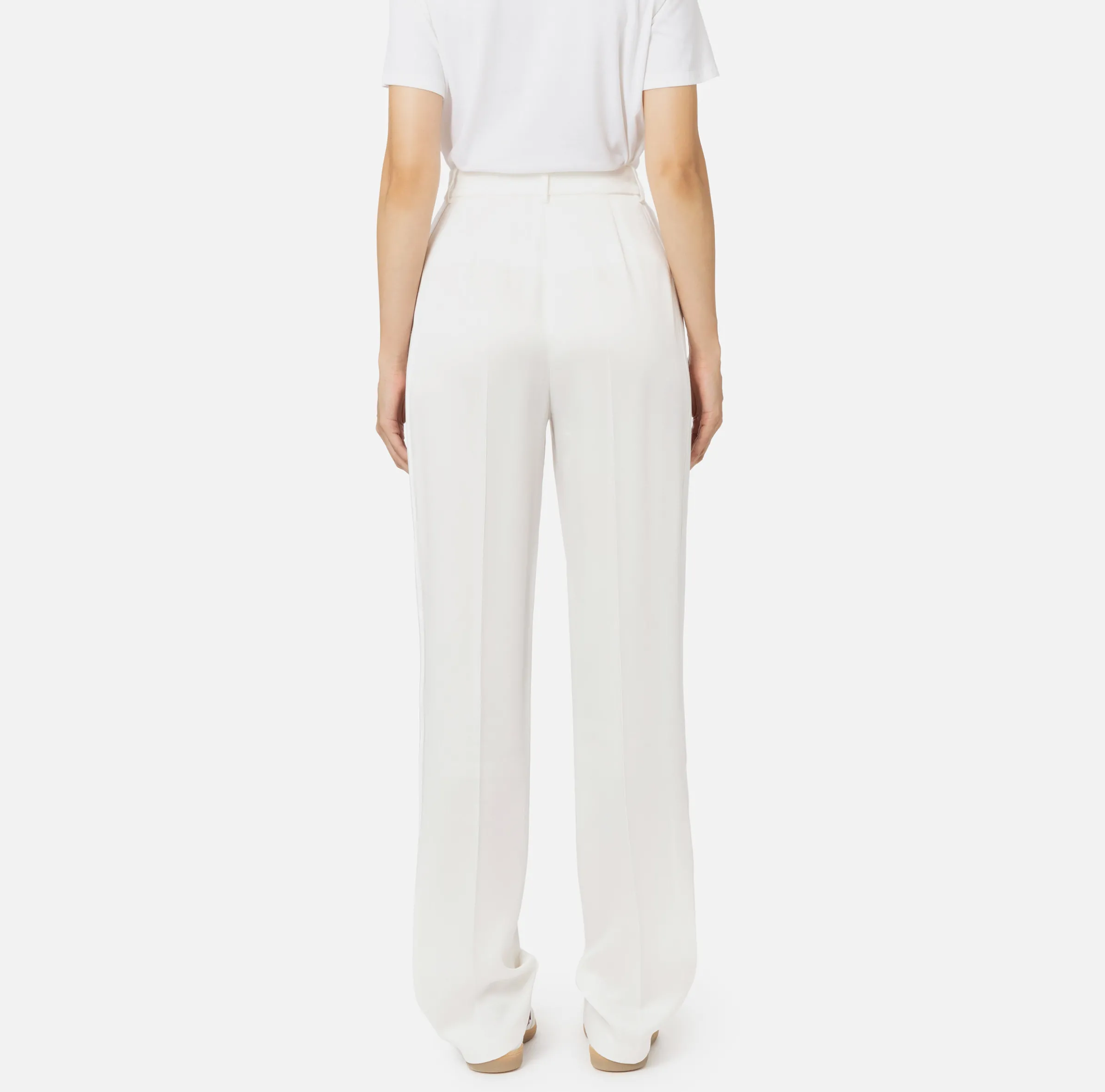 Pantalone dritto in satin con bande in raso