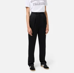 Pantalone dritto in satin con bande in raso