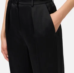 Pantalone dritto in satin con bande in raso