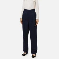 Pantalone gamba ampia con doppia pinces in fresco di lana stretch