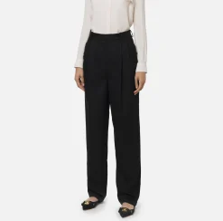 Pantalone gamba ampia con doppia pinces in fresco di lana stretch