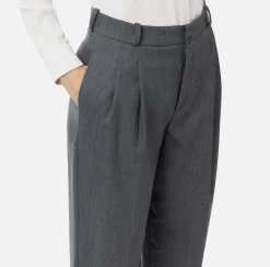 Pantalone gamba ampia con doppia pinces in fresco di lana stretch
