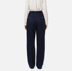Pantalone gamba ampia con doppia pinces in fresco di lana stretch