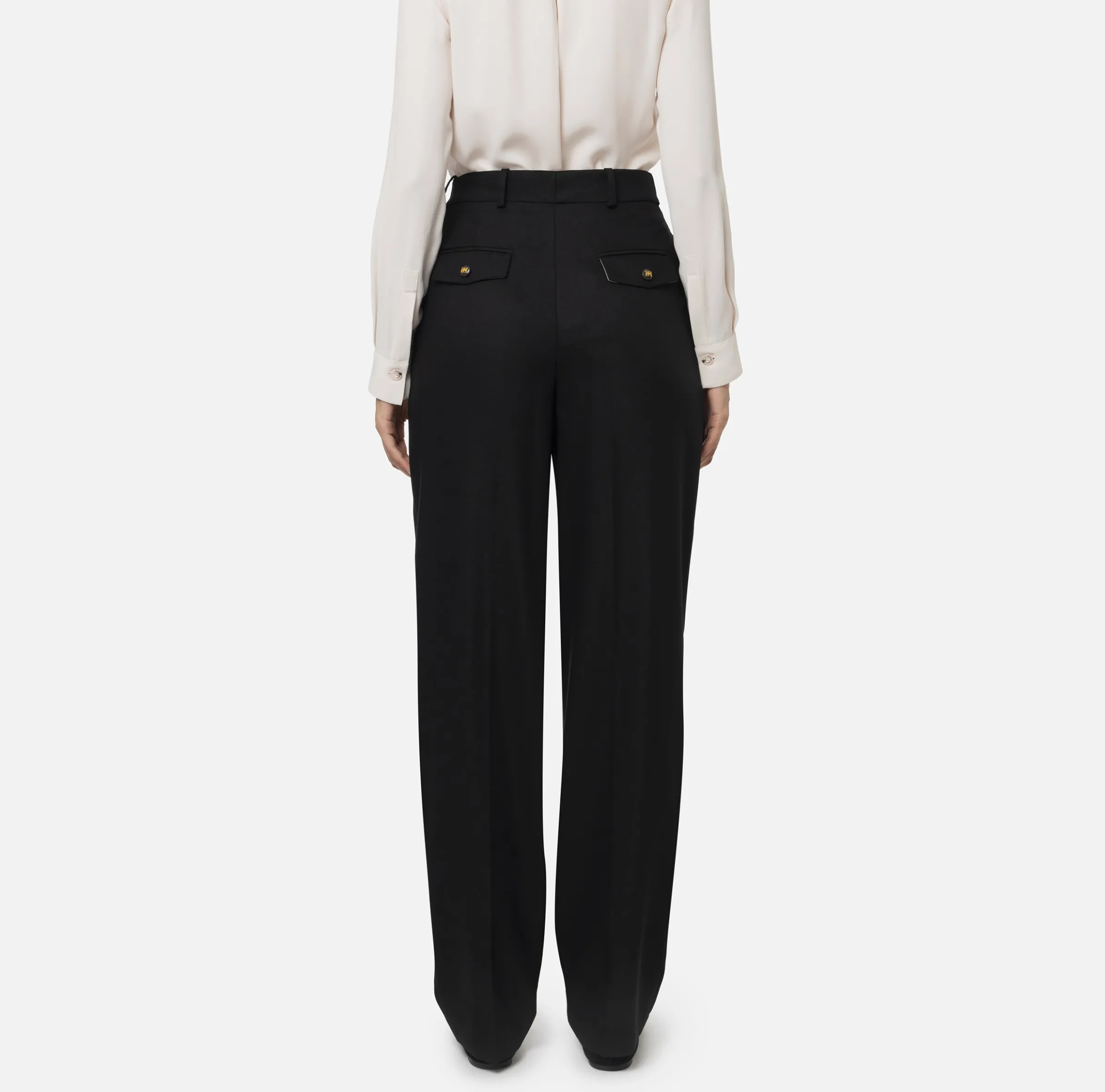 Pantalone gamba ampia con doppia pinces in fresco di lana stretch