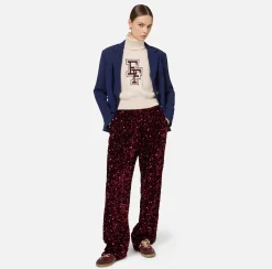 Pantalone in ciniglia ricamata con paillettes