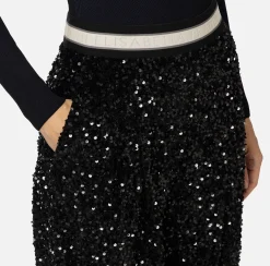 Pantalone in ciniglia ricamata con paillettes