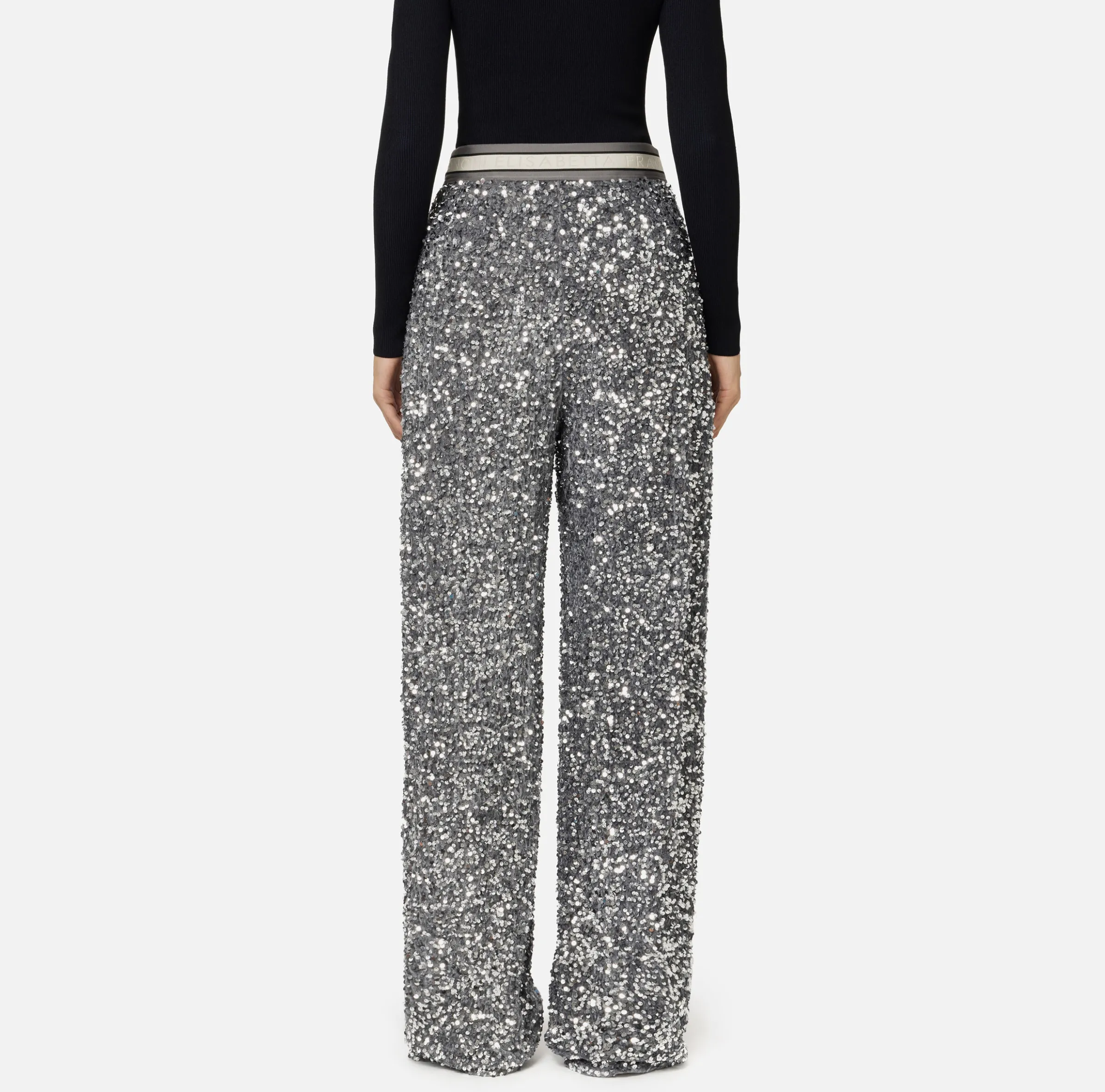 Pantalone in ciniglia ricamata con paillettes