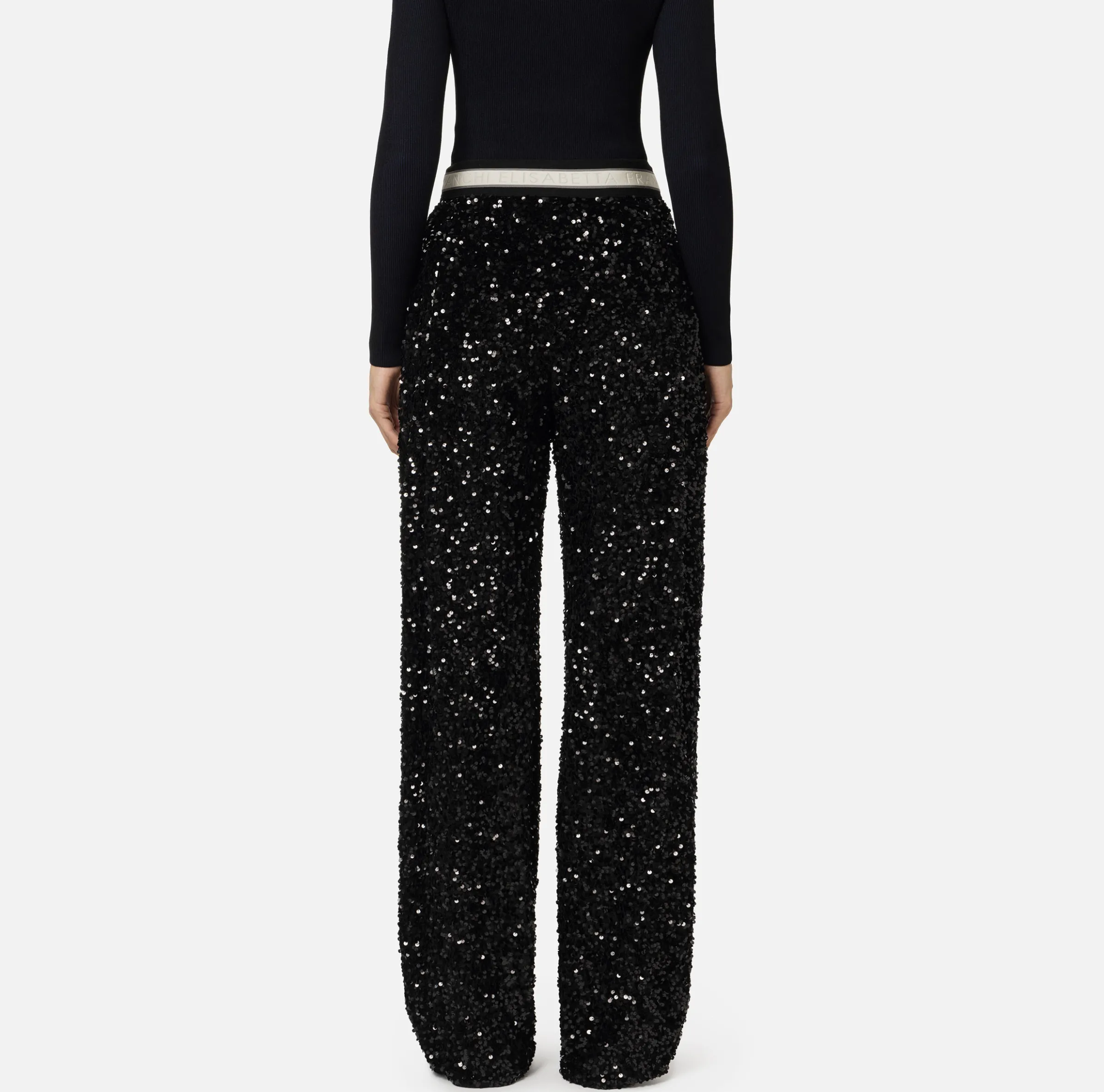 Pantalone in ciniglia ricamata con paillettes