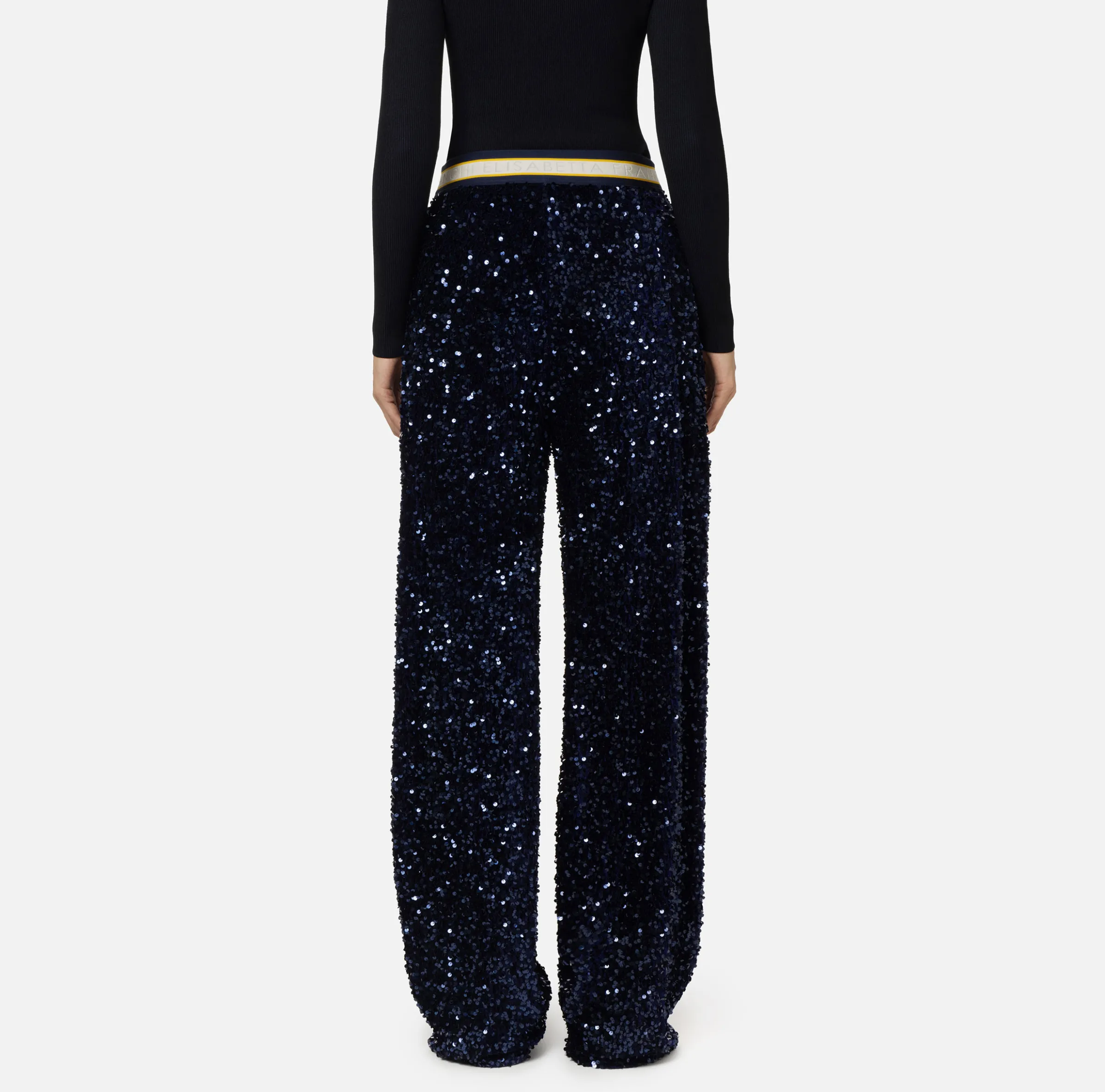 Pantalone in ciniglia ricamata con paillettes